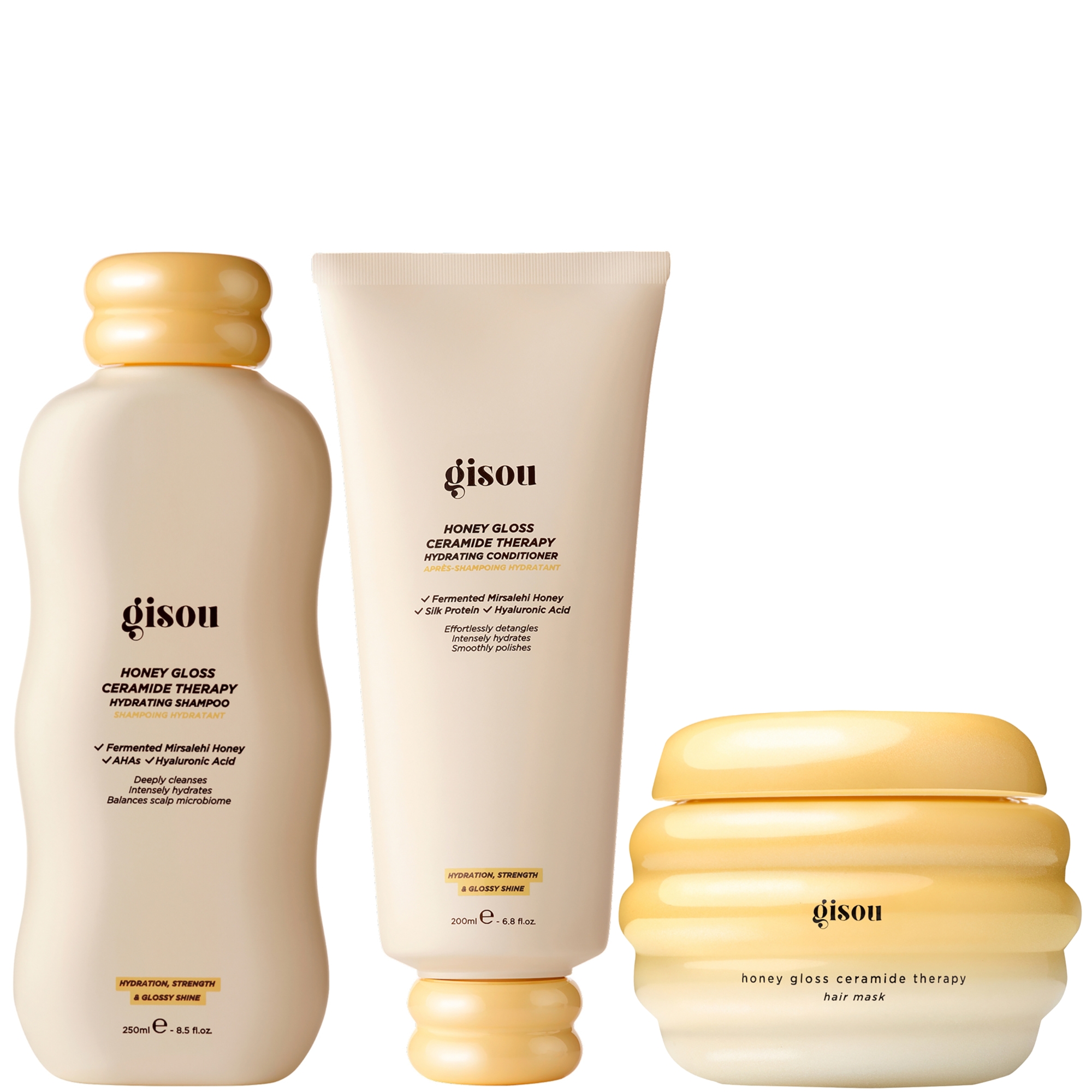 Gisou Honey Gloss Ceramide Cleanse Shampoo + Conditioner + Mini Mask 